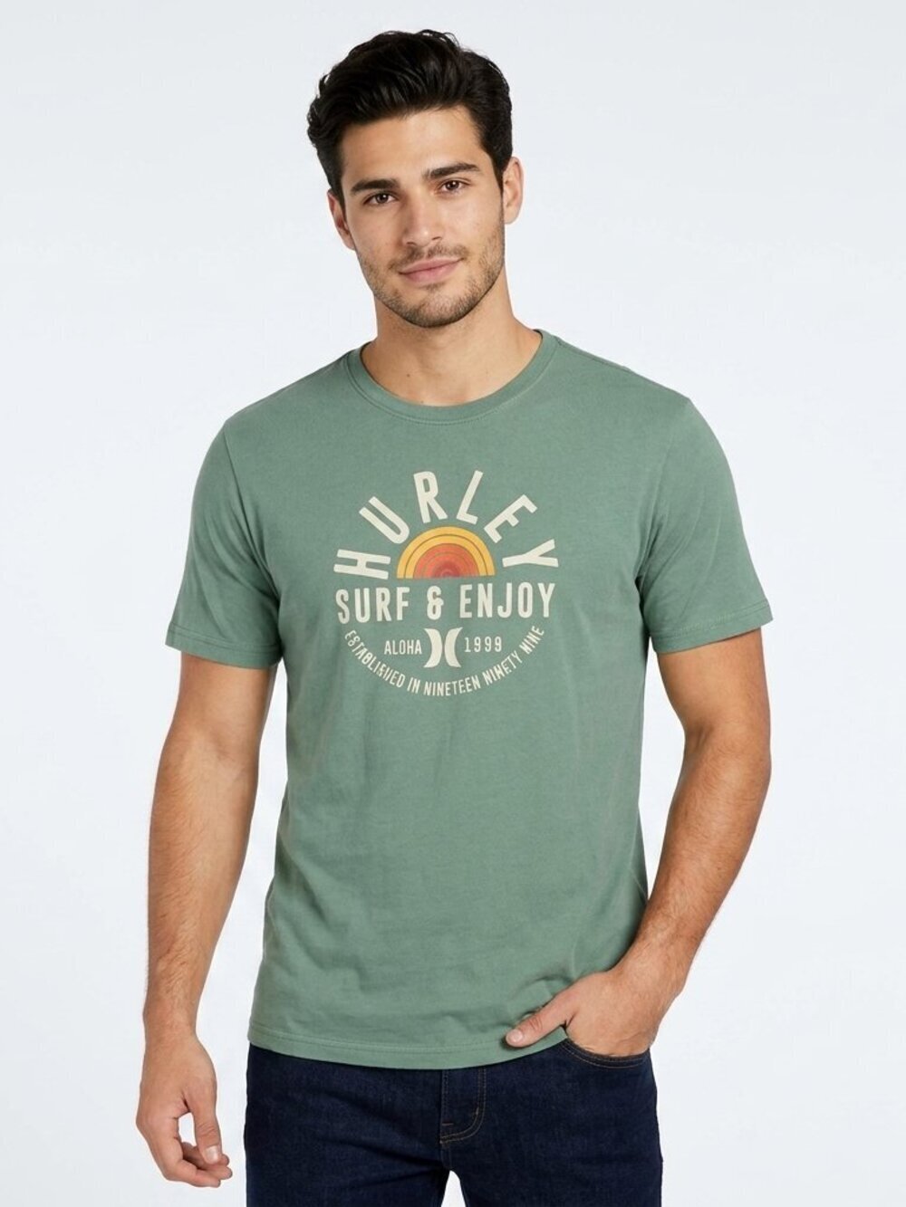 HURLEY Surf and Enjoy Cotton Graphic T-Shirt Green Medium
